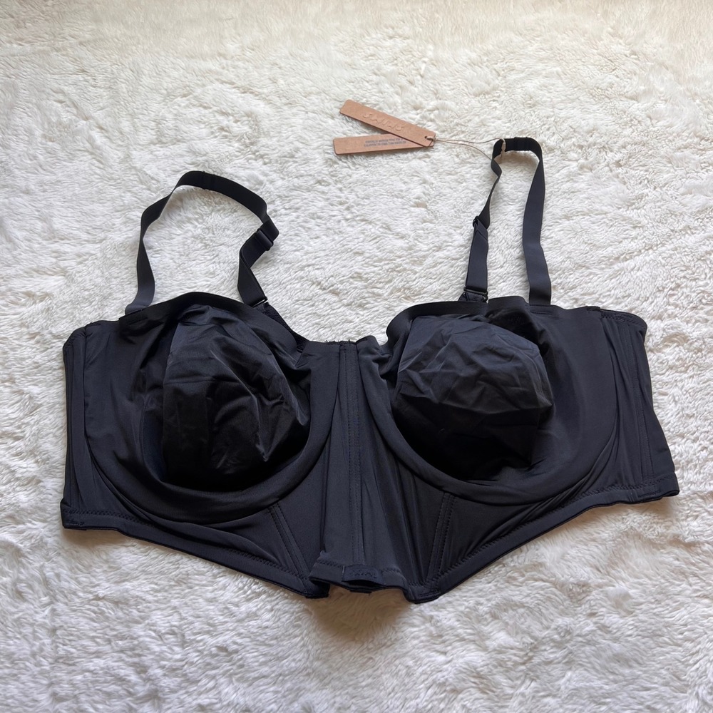 SKIMS Onyx Black Corset Bra Collection Balconette Bra CR-BRA-3240  Size 46D NEW